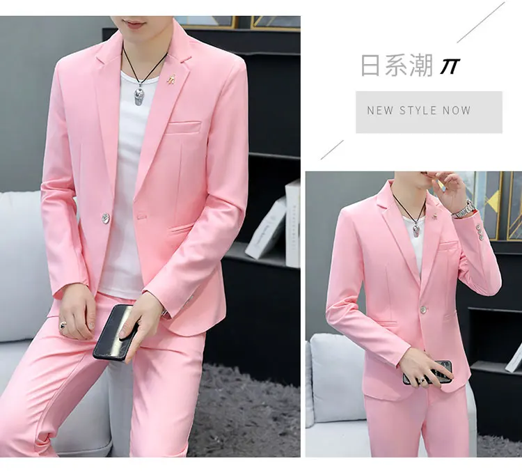 Slim Fit Two-Piece Suit Casual Business Style Solid Color Autumn Dress Suit with Trousers Included Stylish Men's Costume