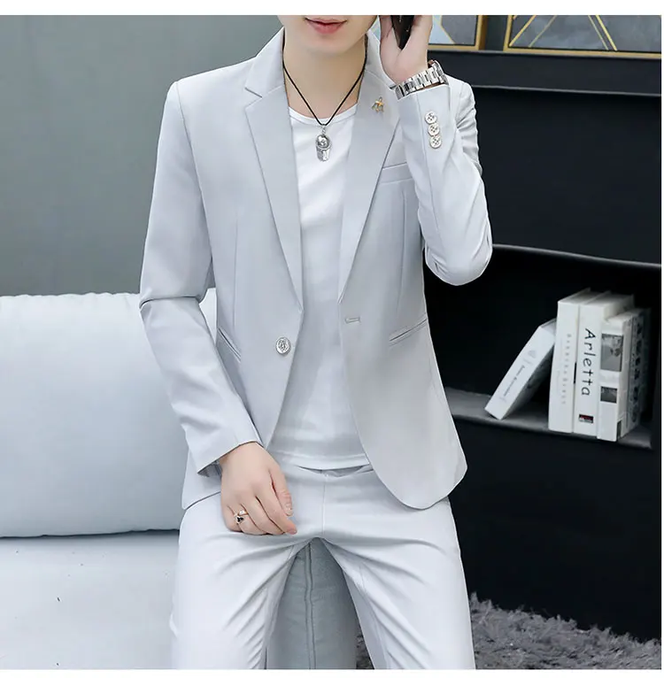 Slim Fit Two-Piece Suit Casual Business Style Solid Color Autumn Dress Suit with Trousers Included Stylish Men's Costume