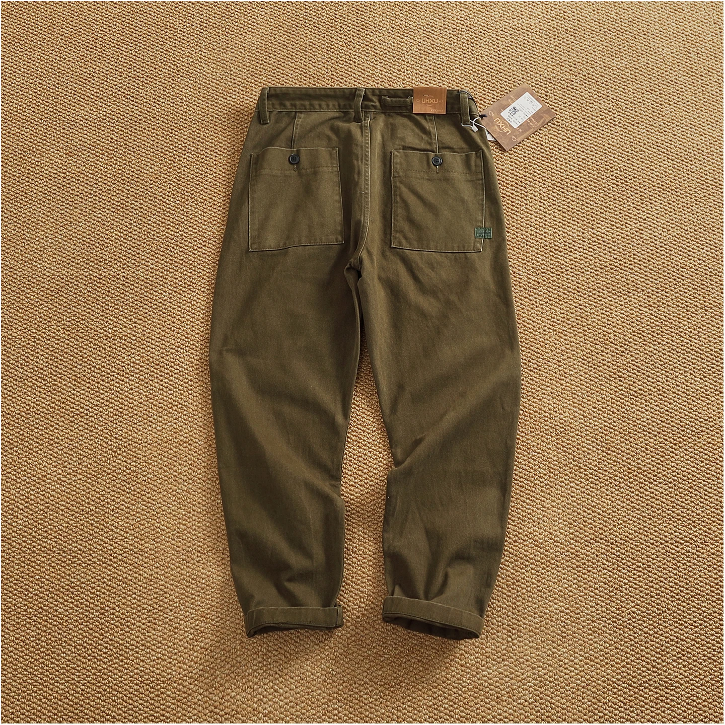100% cotton autumn and winter heavy simple work pants for men loose straight cotton twill woven tapered trousers