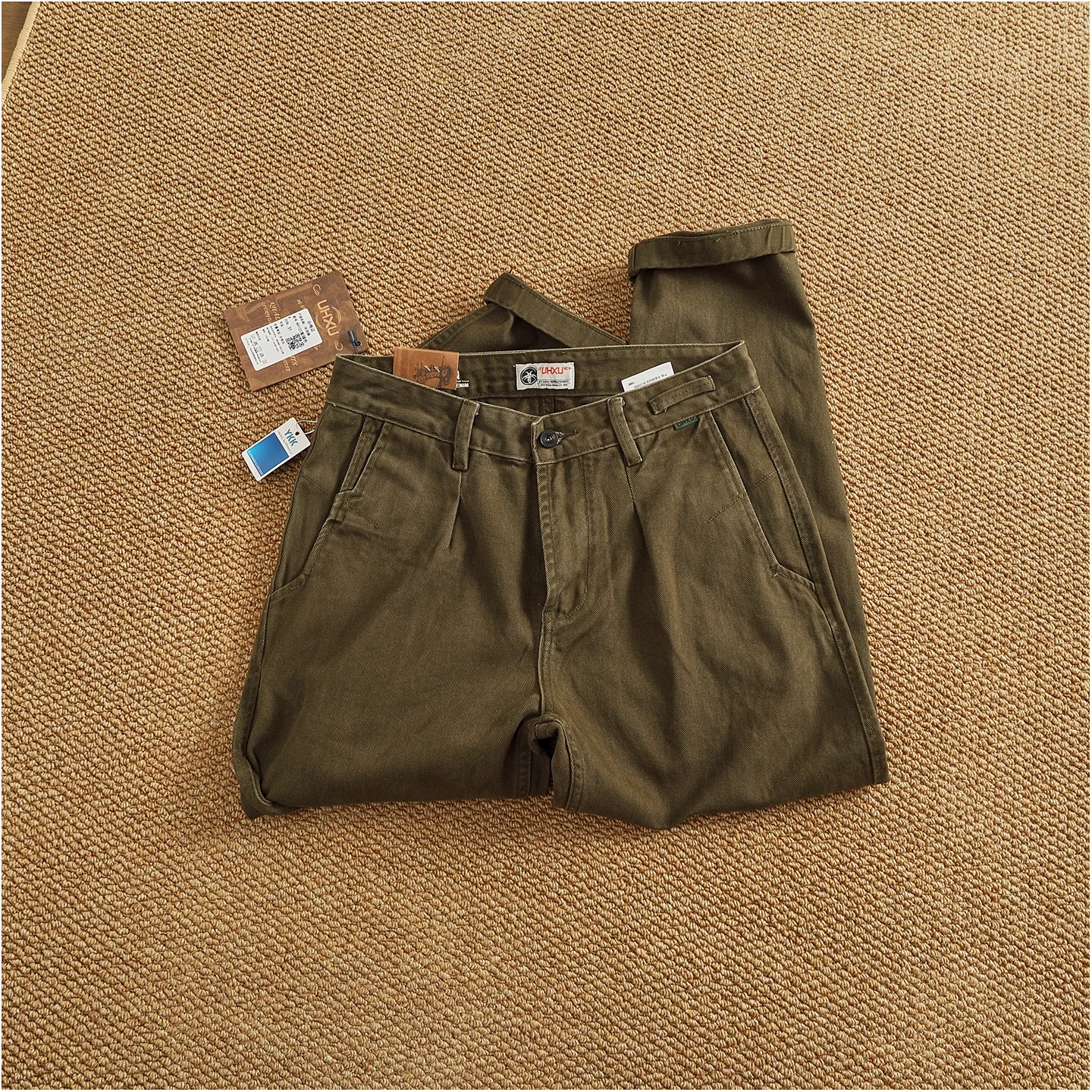 100% cotton autumn and winter heavy simple work pants for men loose straight cotton twill woven tapered trousers