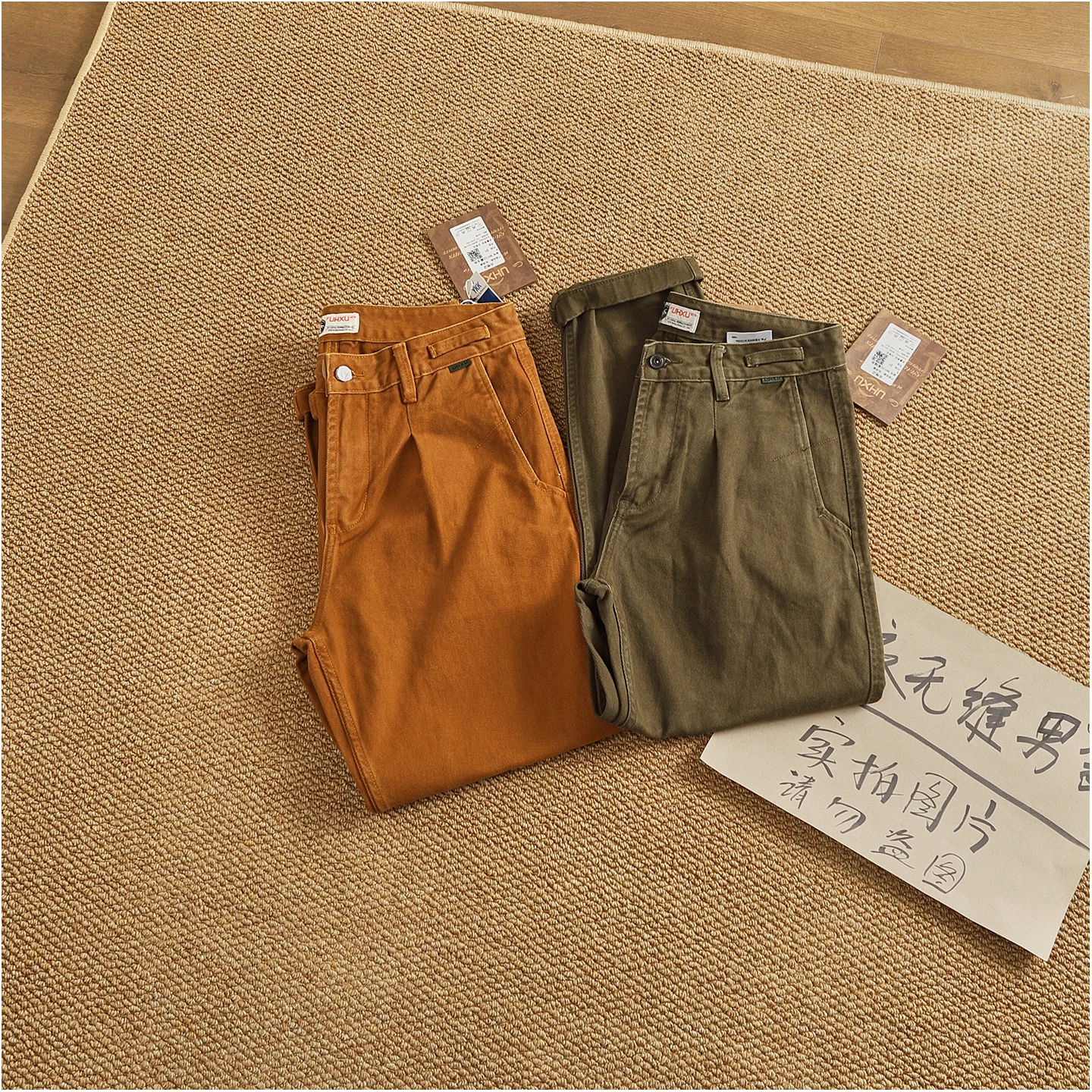 100% cotton autumn and winter heavy simple work pants for men loose straight cotton twill woven tapered trousers
