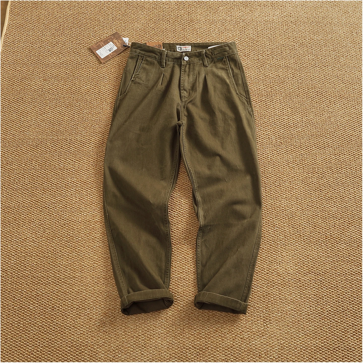 100% cotton autumn and winter heavy simple work pants for men loose straight cotton twill woven tapered trousers