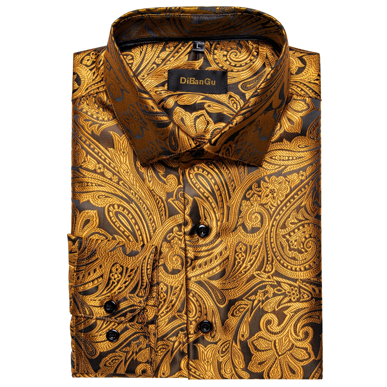 Gold Paisley Shirts for Men Long Sleeve Luxury Brand Tuxedo Wedding Party Men Clothing DiBanGu