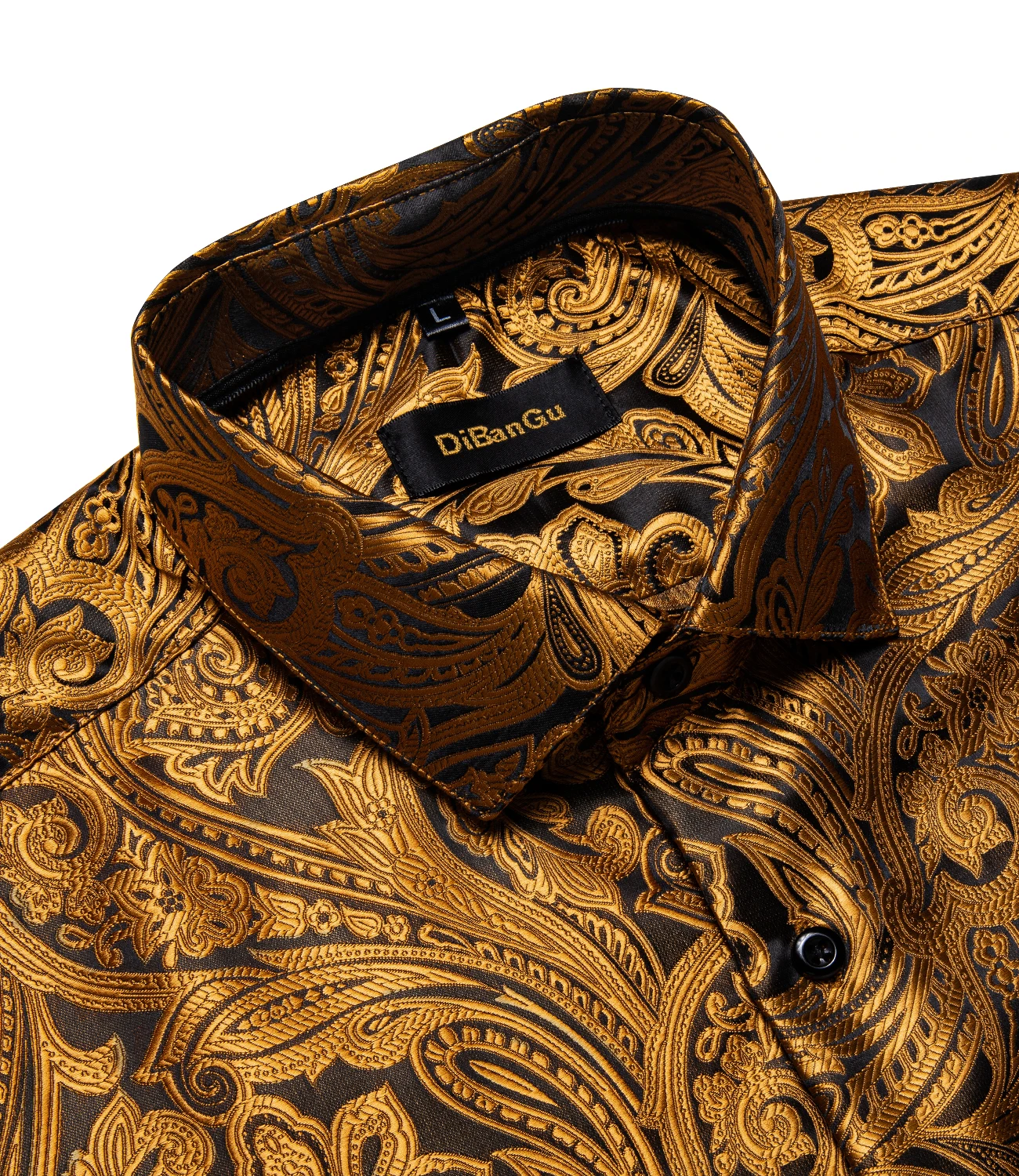 Gold Paisley Shirts for Men Long Sleeve Luxury Brand Tuxedo Wedding Party Men Clothing DiBanGu