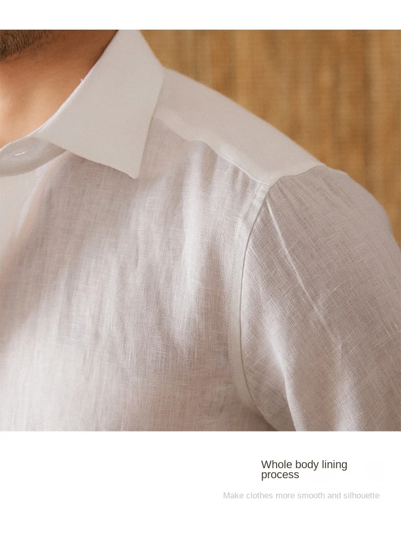 Mr. Lu San summer light breathable 100 linen one-piece collar long sleeve shirt gentry all-match white shirt men