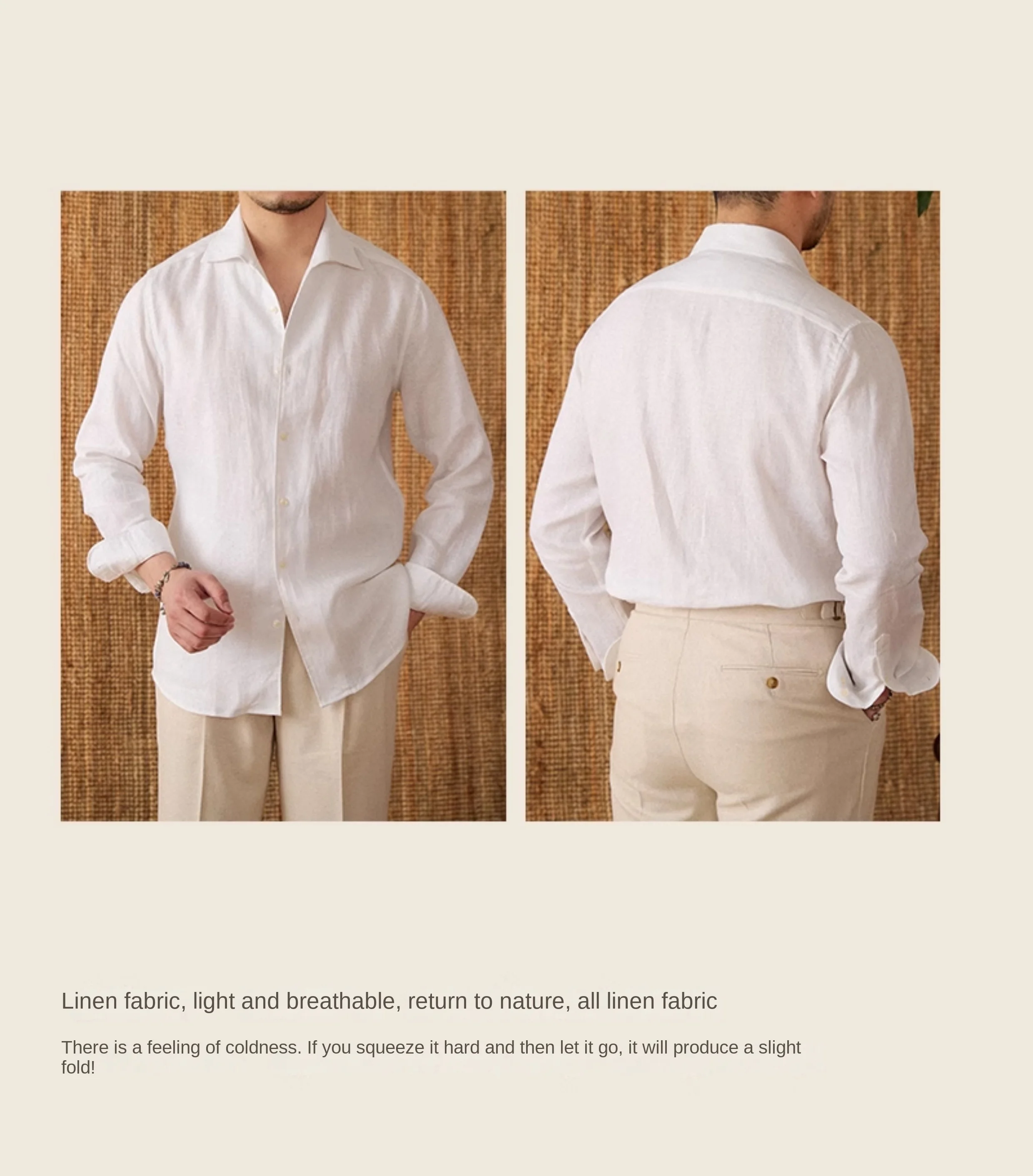 Mr. Lu San summer light breathable 100 linen one-piece collar long sleeve shirt gentry all-match white shirt men
