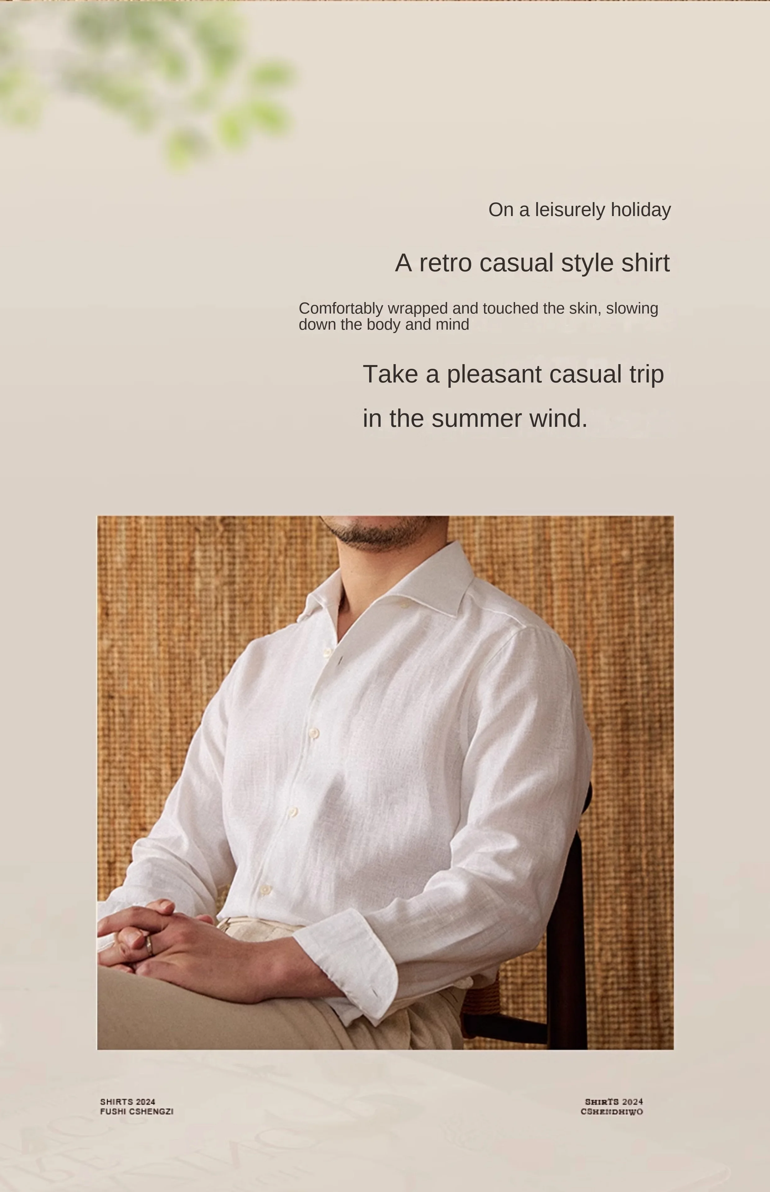 Mr. Lu San summer light breathable 100 linen one-piece collar long sleeve shirt gentry all-match white shirt men