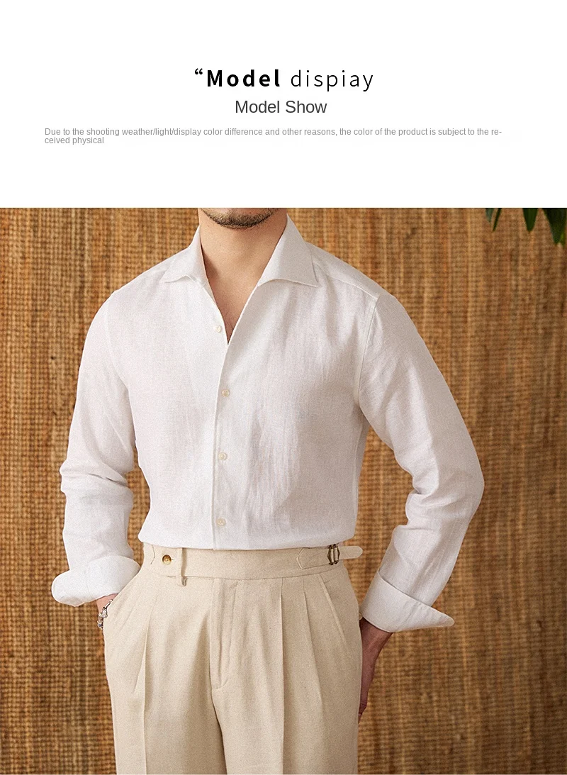 Mr. Lu San summer light breathable 100 linen one-piece collar long sleeve shirt gentry all-match white shirt men