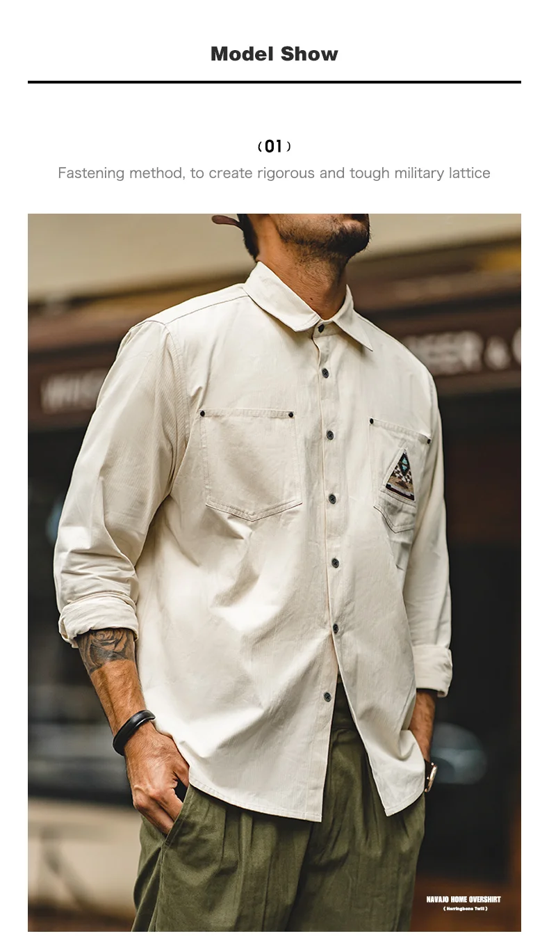 Maden Men Tooling 100% Cotton Indian Totem Shirt Japan Retro Sleeve Patchwork Pocket Turn-down Collar Single-breasted Clothing
