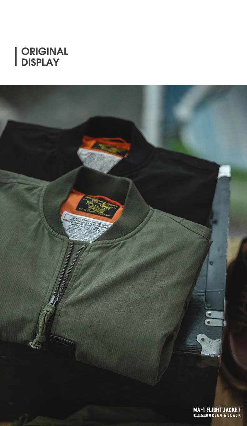 Maden Retro MA1 Bomber Flight Jackets Green Windproof Pilot Jacket Casual Motorcycle Baseball Coat for Men's Spring and Autumn