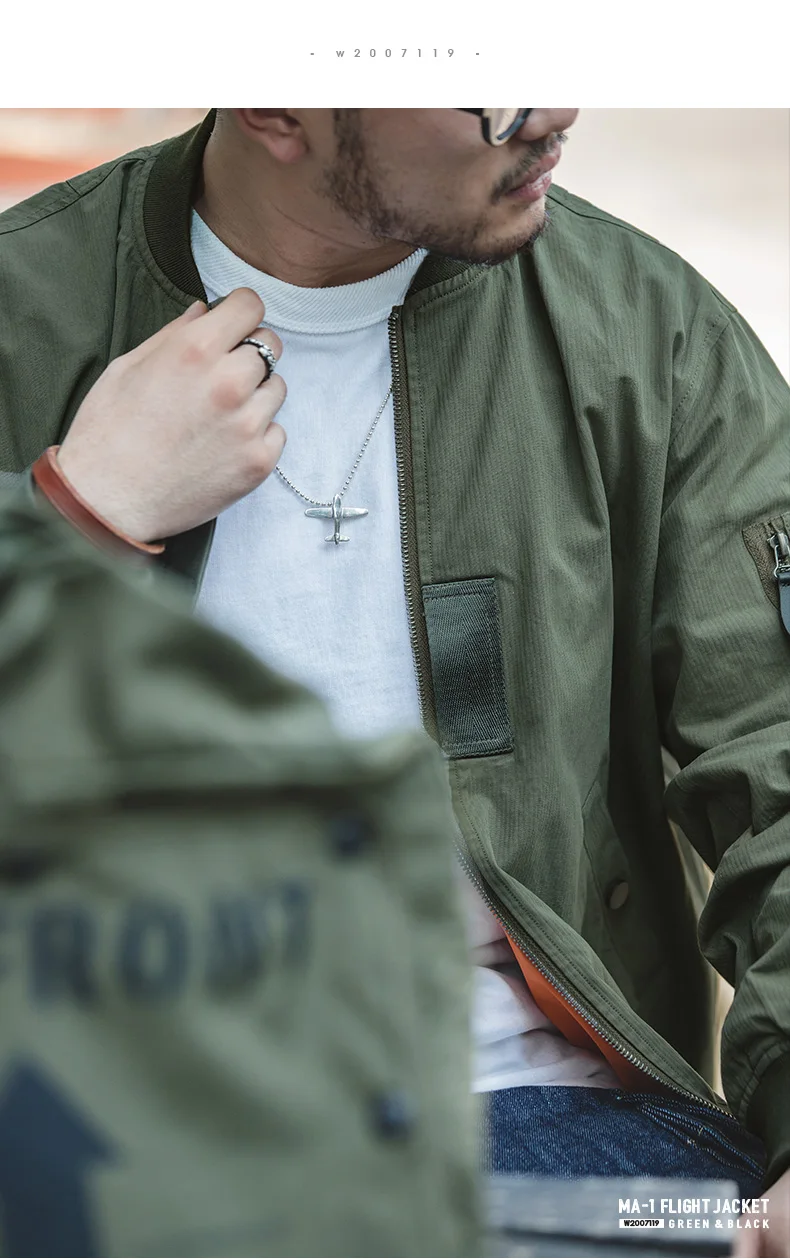 Maden Retro MA1 Bomber Flight Jackets Green Windproof Pilot Jacket Casual Motorcycle Baseball Coat for Men's Spring and Autumn