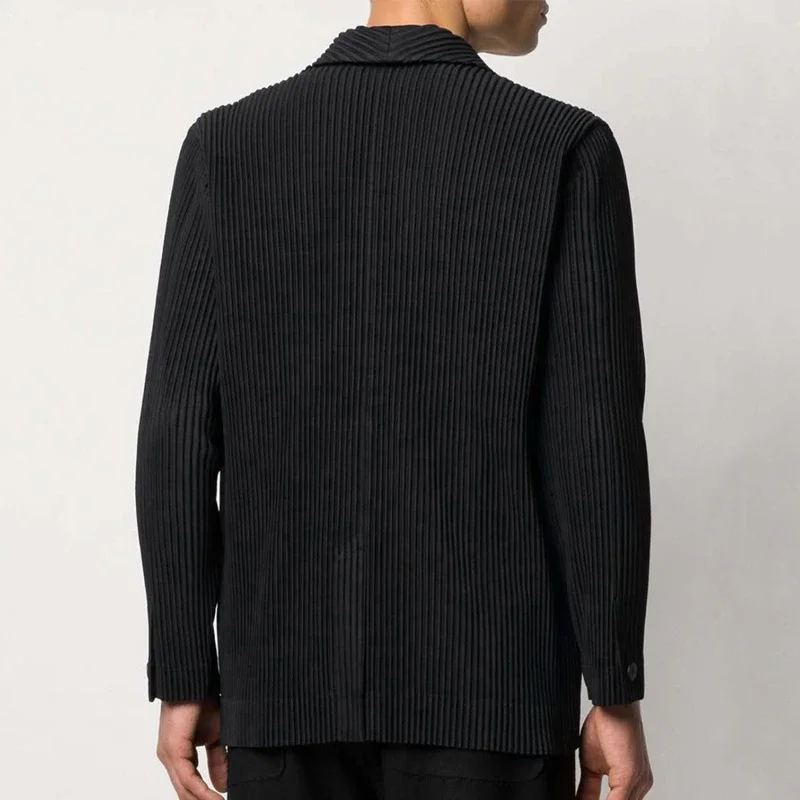 Miyake Pleated Men New Office Black Blazer Luxury High Fashion Suits Partially Lined Autumn Winter Coat