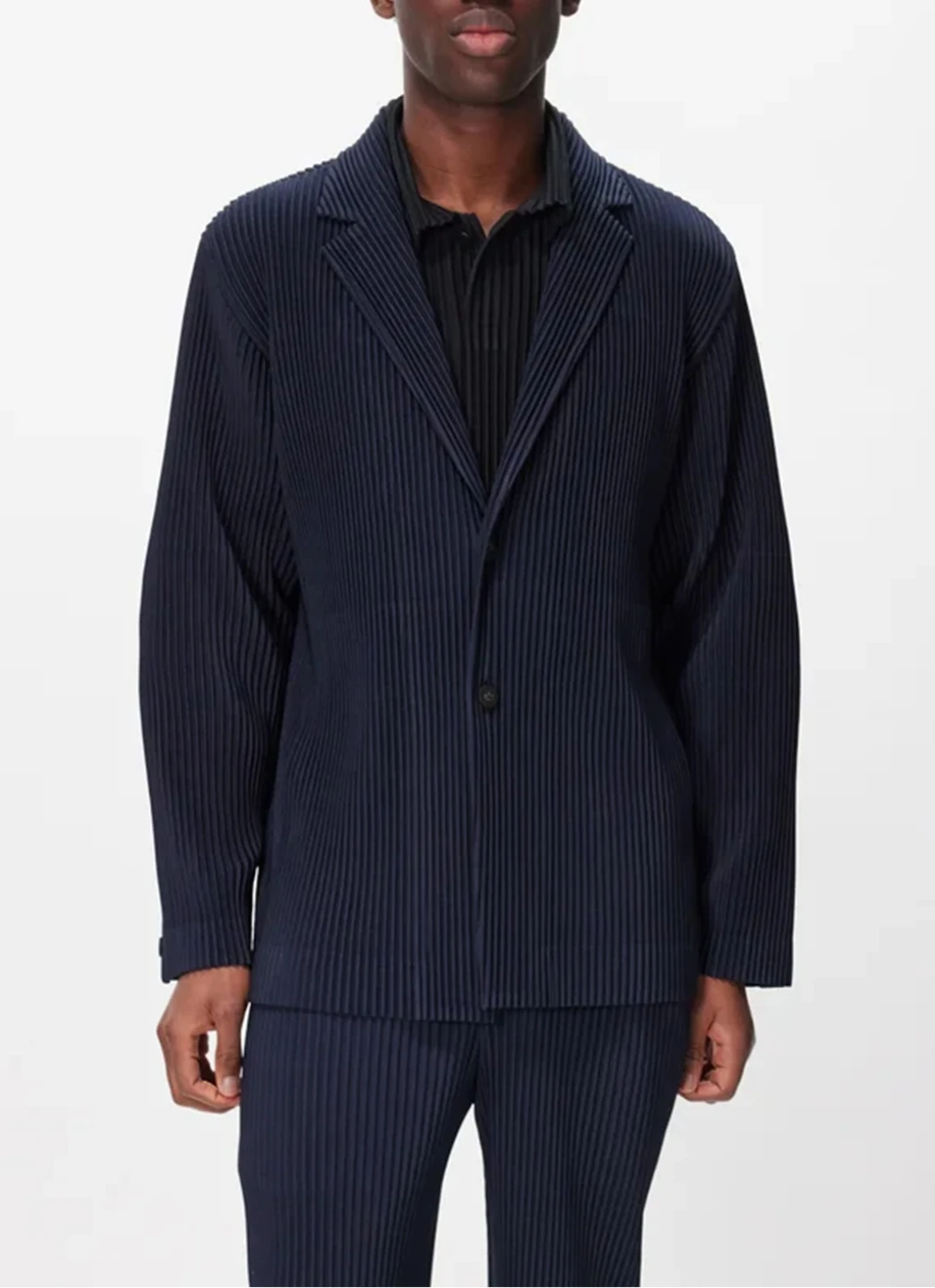 Miyake Pleated Men New Office Black Blazer Luxury High Fashion Suits Partially Lined Autumn Winter Coat
