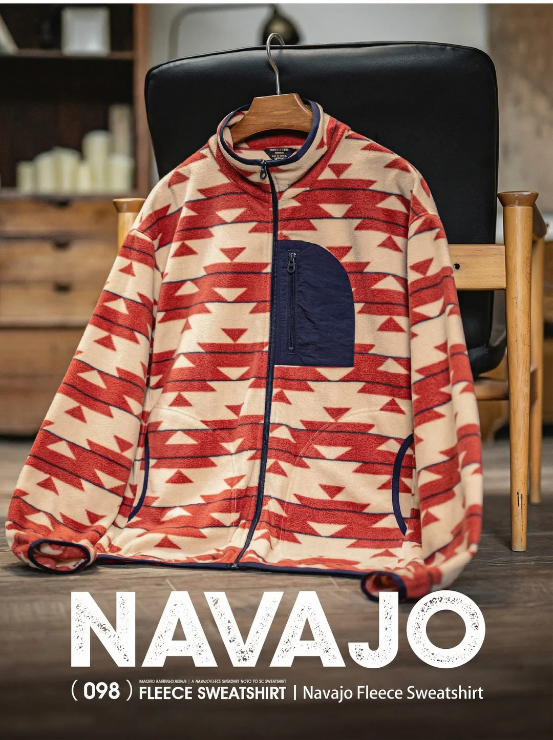 Maden Men's Navajo Pattern Fleece Full Zip Jacket with Stand Collar Vintage Cardigan for Spring Outdoor Casual Comfortable Coat