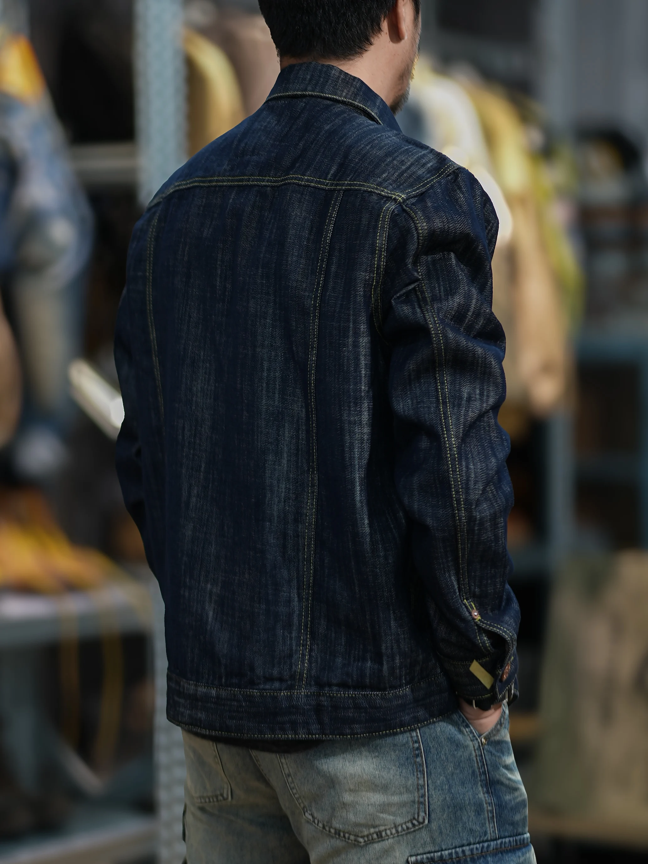 16 oz unstarched Black wood dyed red earthen denim jacket Heavy weight work shirt for fall and winter