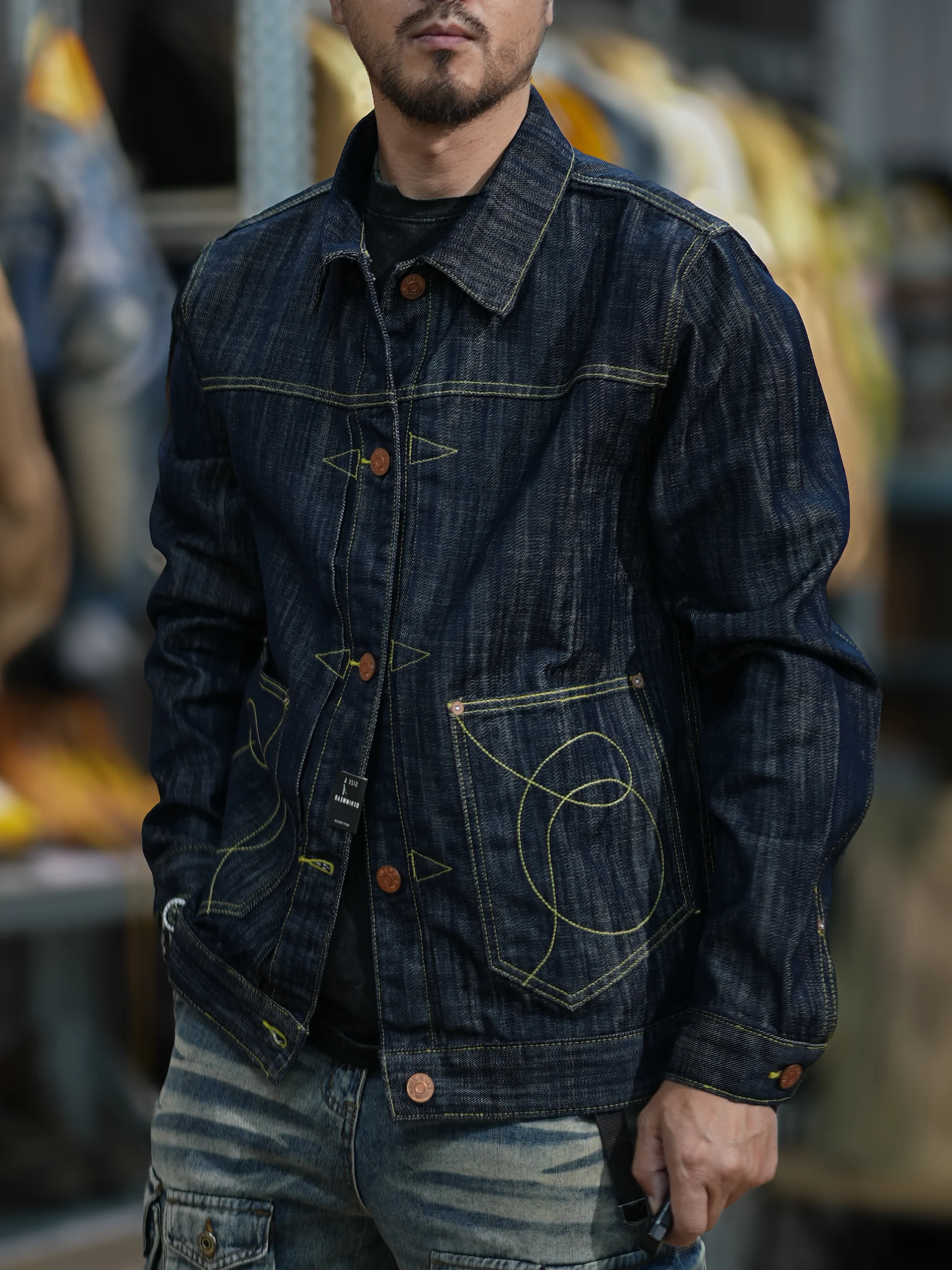 16 oz unstarched Black wood dyed red earthen denim jacket Heavy weight work shirt for fall and winter