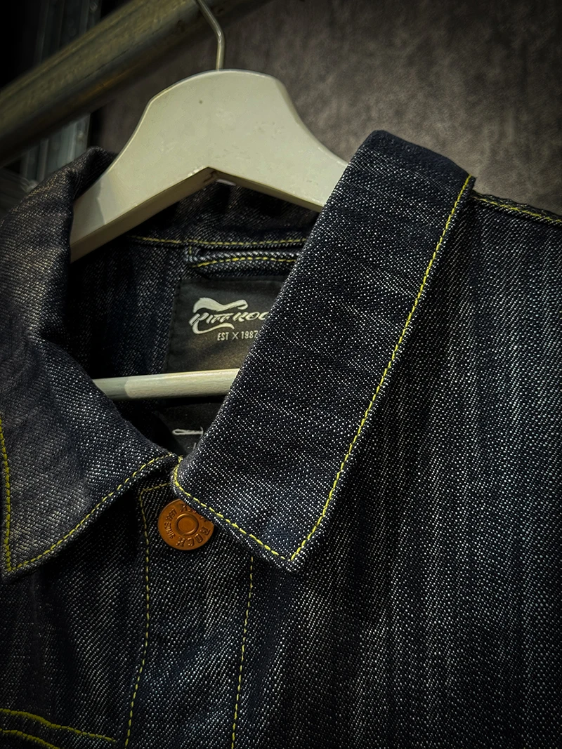 16 oz unstarched Black wood dyed red earthen denim jacket Heavy weight work shirt for fall and winter