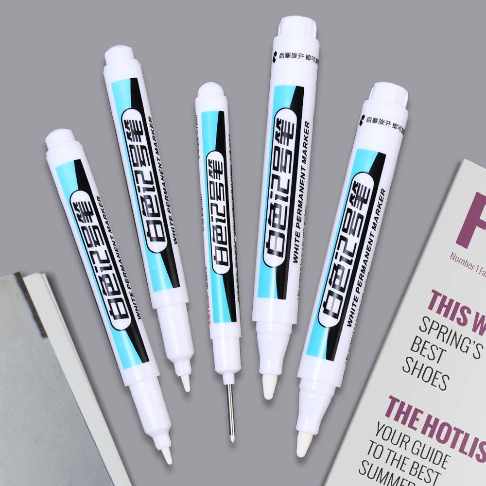 0.7/1.0/2.5MM White Permanent Marker Pens Markers Paint Pen For Wood Plastic Leather Glass Stone Metal Art Painting Supplies