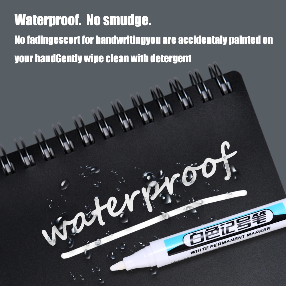 0.7/1.0/2.5MM White Permanent Marker Pens Markers Paint Pen For Wood Plastic Leather Glass Stone Metal Art Painting Supplies