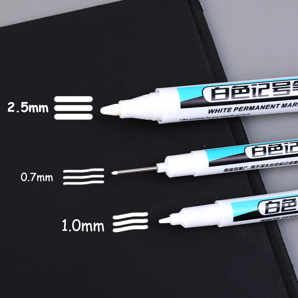 0.7/1.0/2.5MM White Permanent Marker Pens Markers Paint Pen For Wood Plastic Leather Glass Stone Metal Art Painting Supplies