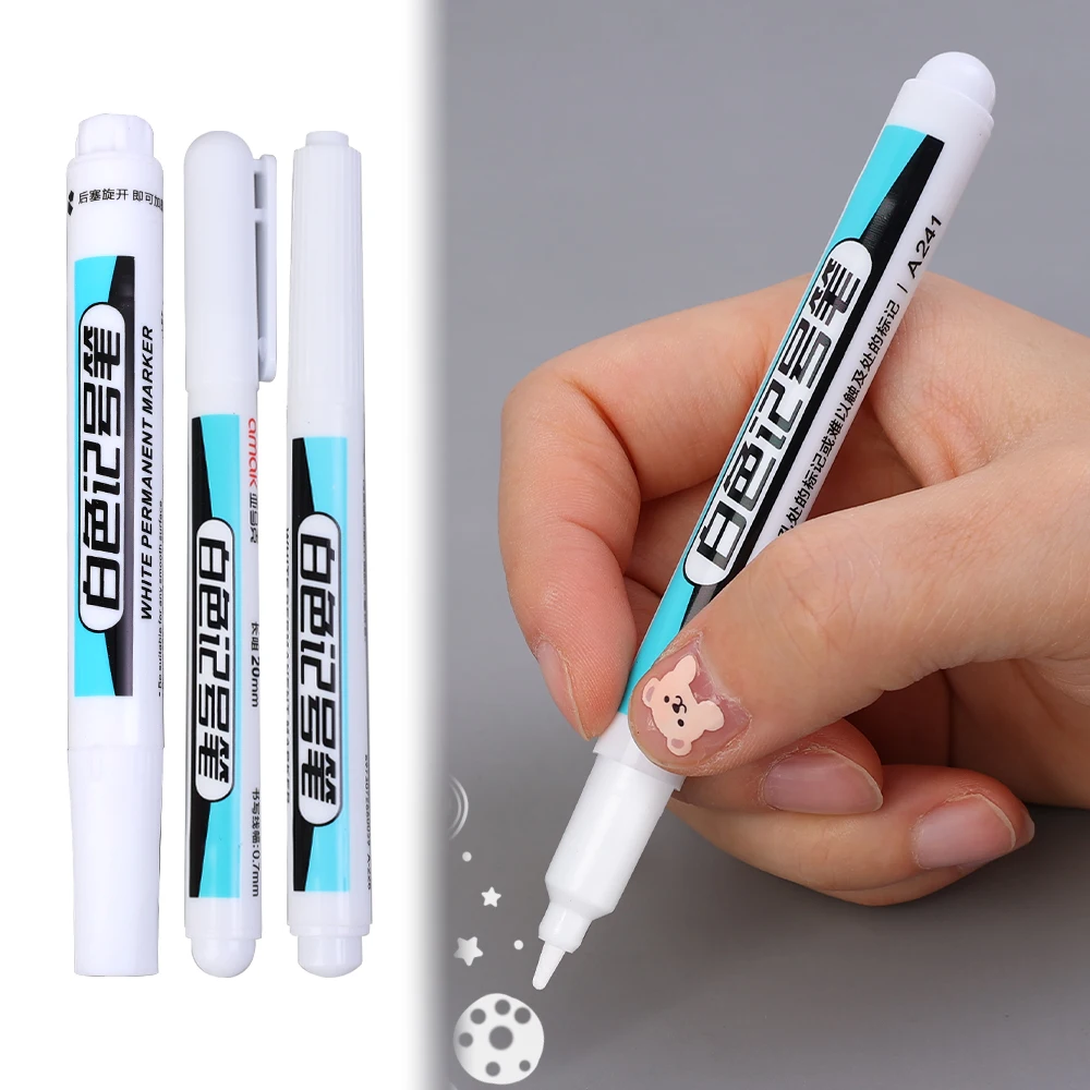 0.7/1.0/2.5MM White Permanent Marker Pens Markers Paint Pen For Wood Plastic Leather Glass Stone Metal Art Painting Supplies