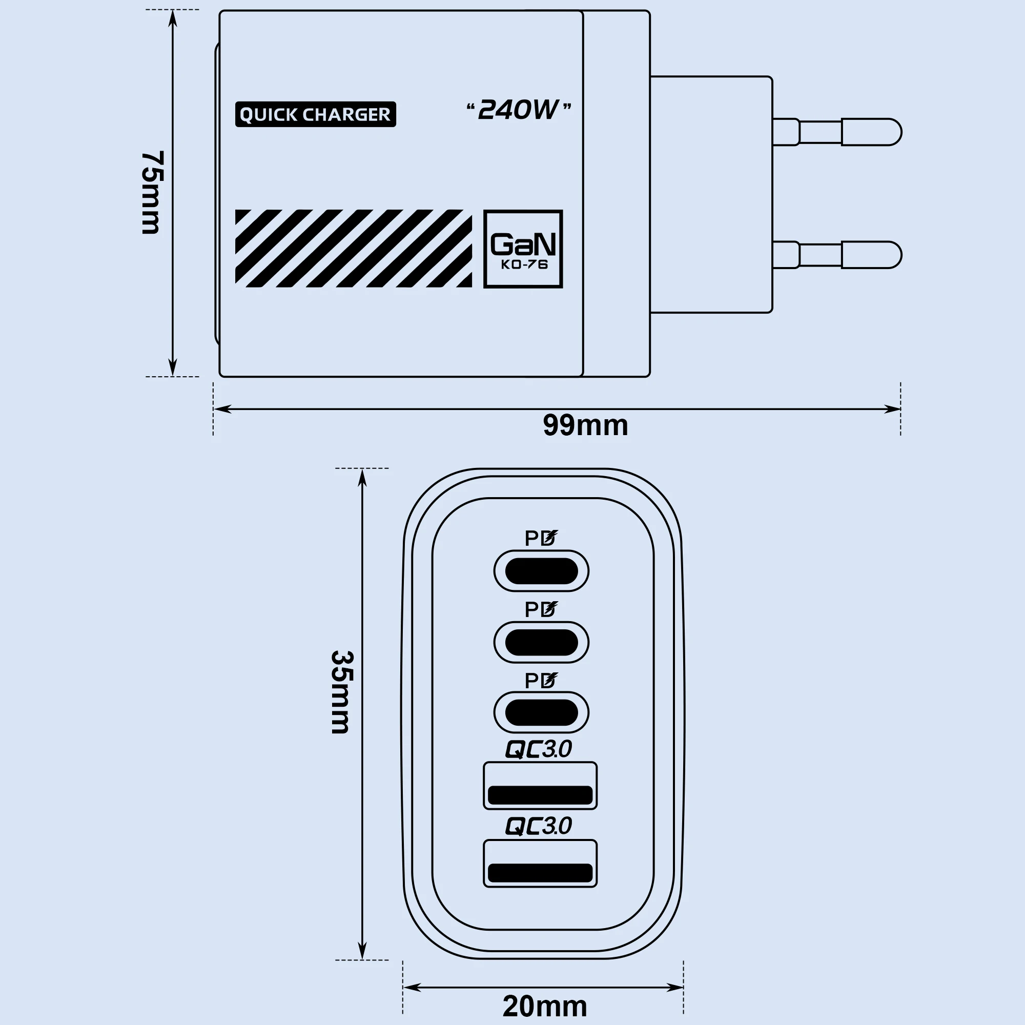 5 Port GaN USB C Charger 240W PD Fast Charger Phone Adapter Wall Charger For iPhone Samsung Xiaomi Huawei Fast Charging Plug