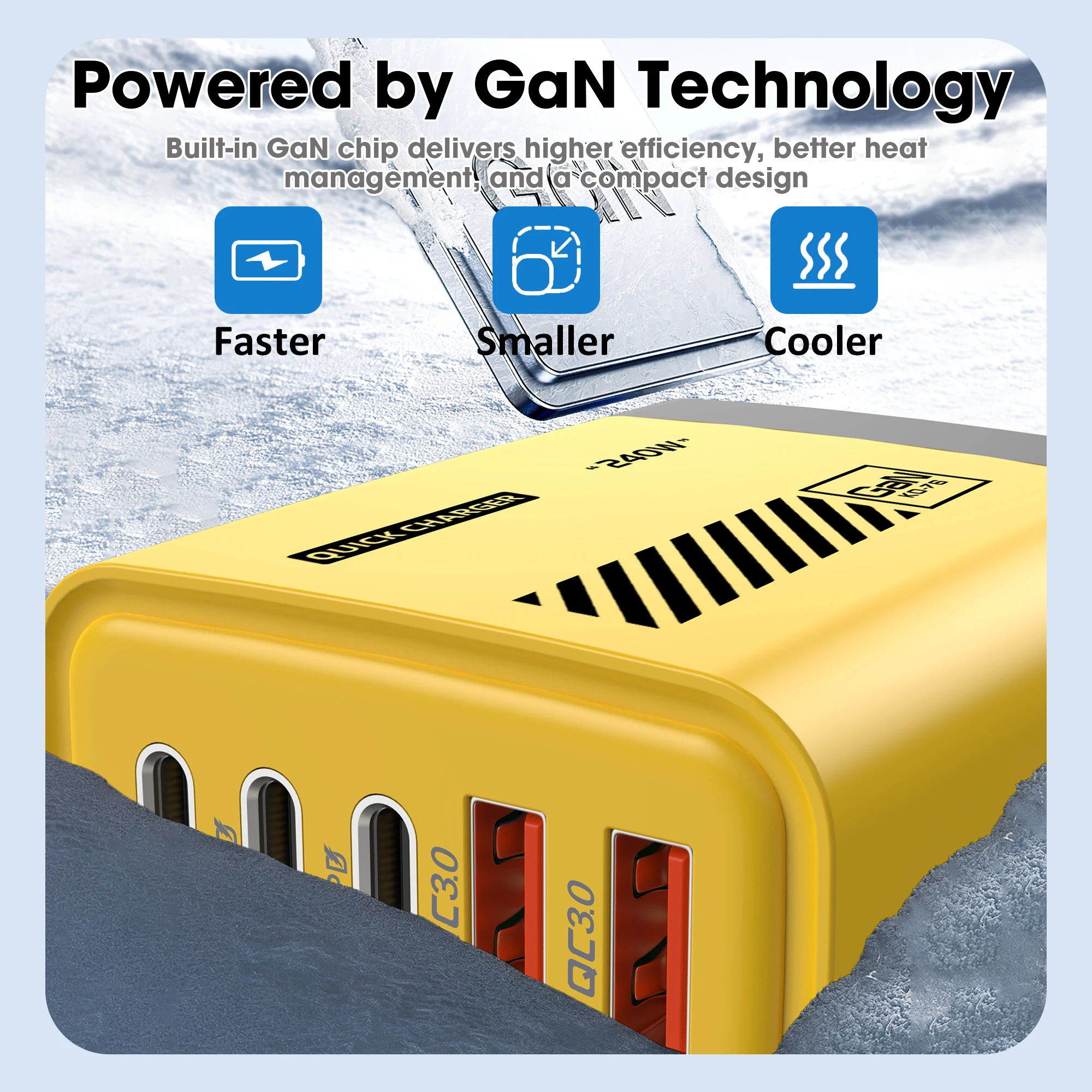 5 Port GaN USB C Charger 240W PD Fast Charger Phone Adapter Wall Charger For iPhone Samsung Xiaomi Huawei Fast Charging Plug
