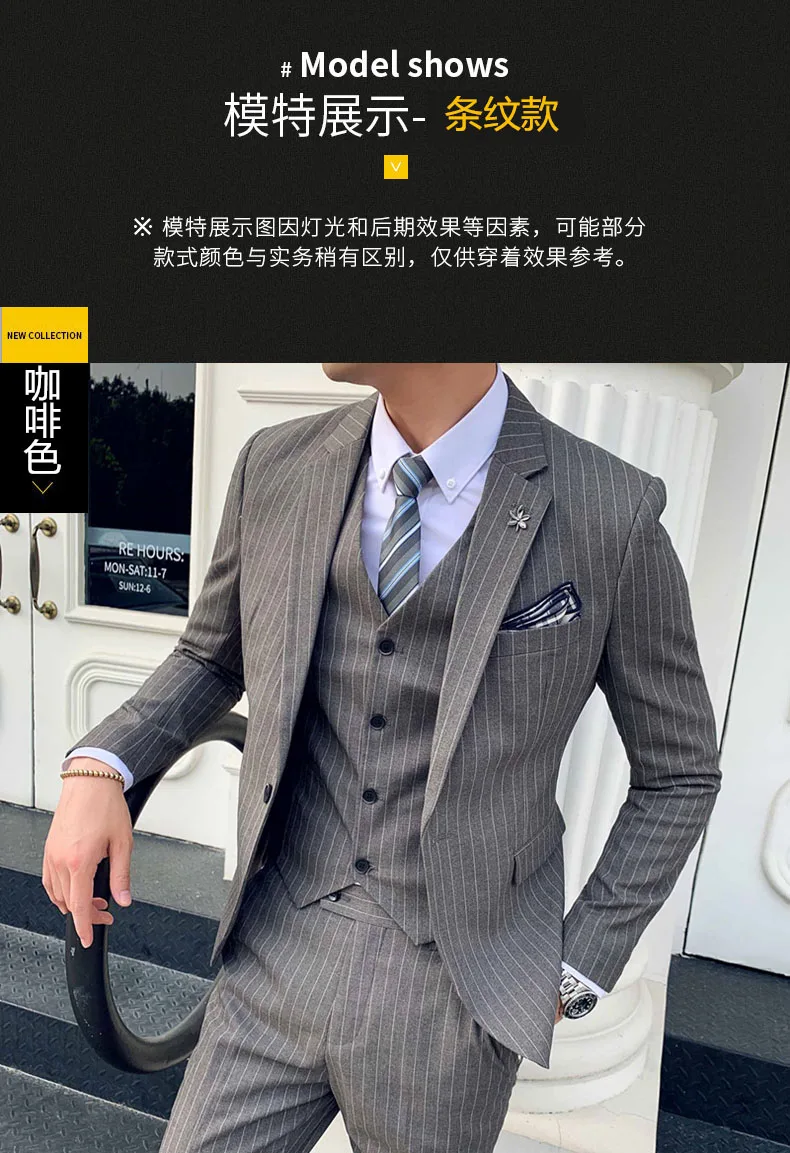 S-7XL (Jacket+Vest+Pants) Fashion Boutique Lattice Formal Business Mens Suit 3Pcs Set Groom Wedding Dress Plaid Suit Show Stage