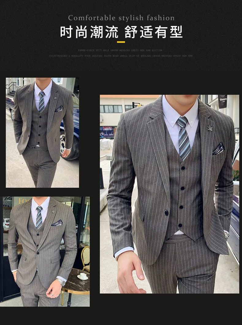 S-7XL (Jacket+Vest+Pants) Fashion Boutique Lattice Formal Business Mens Suit 3Pcs Set Groom Wedding Dress Plaid Suit Show Stage