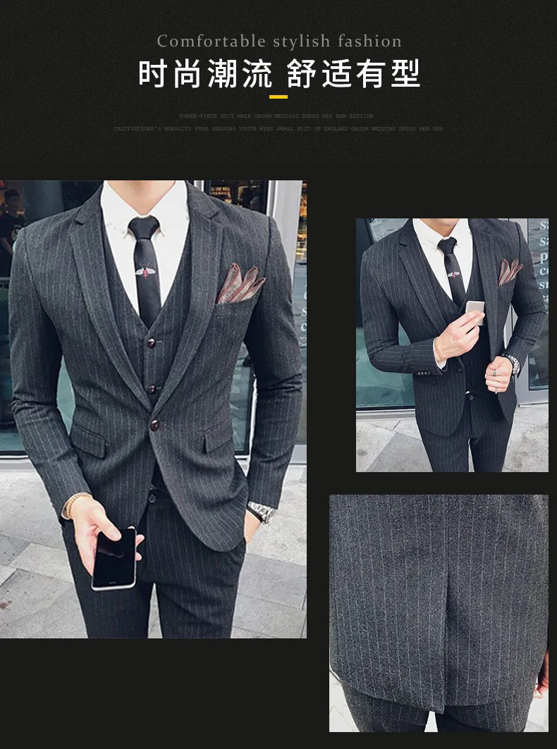 S-7XL (Jacket+Vest+Pants) Fashion Boutique Lattice Formal Business Mens Suit 3Pcs Set Groom Wedding Dress Plaid Suit Show Stage