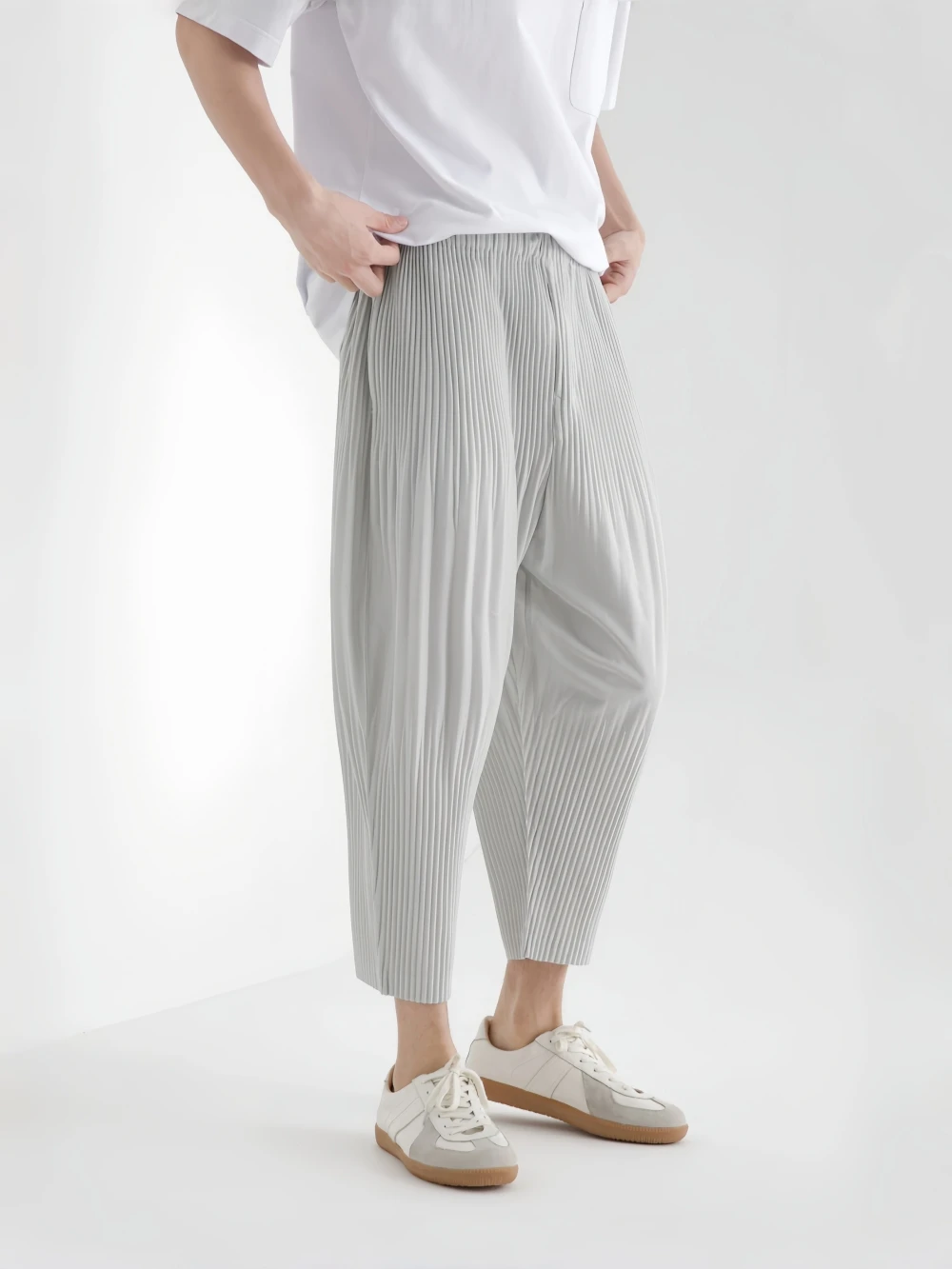 Miyake Pleated Japanese Harem Pants Men Loose Pants Breathable Low-crotch Vintage Clothing
