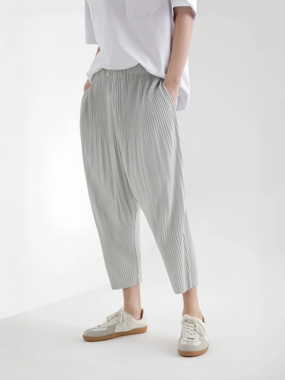 Miyake Pleated Japanese Harem Pants Men Loose Pants Breathable Low-crotch Vintage Clothing