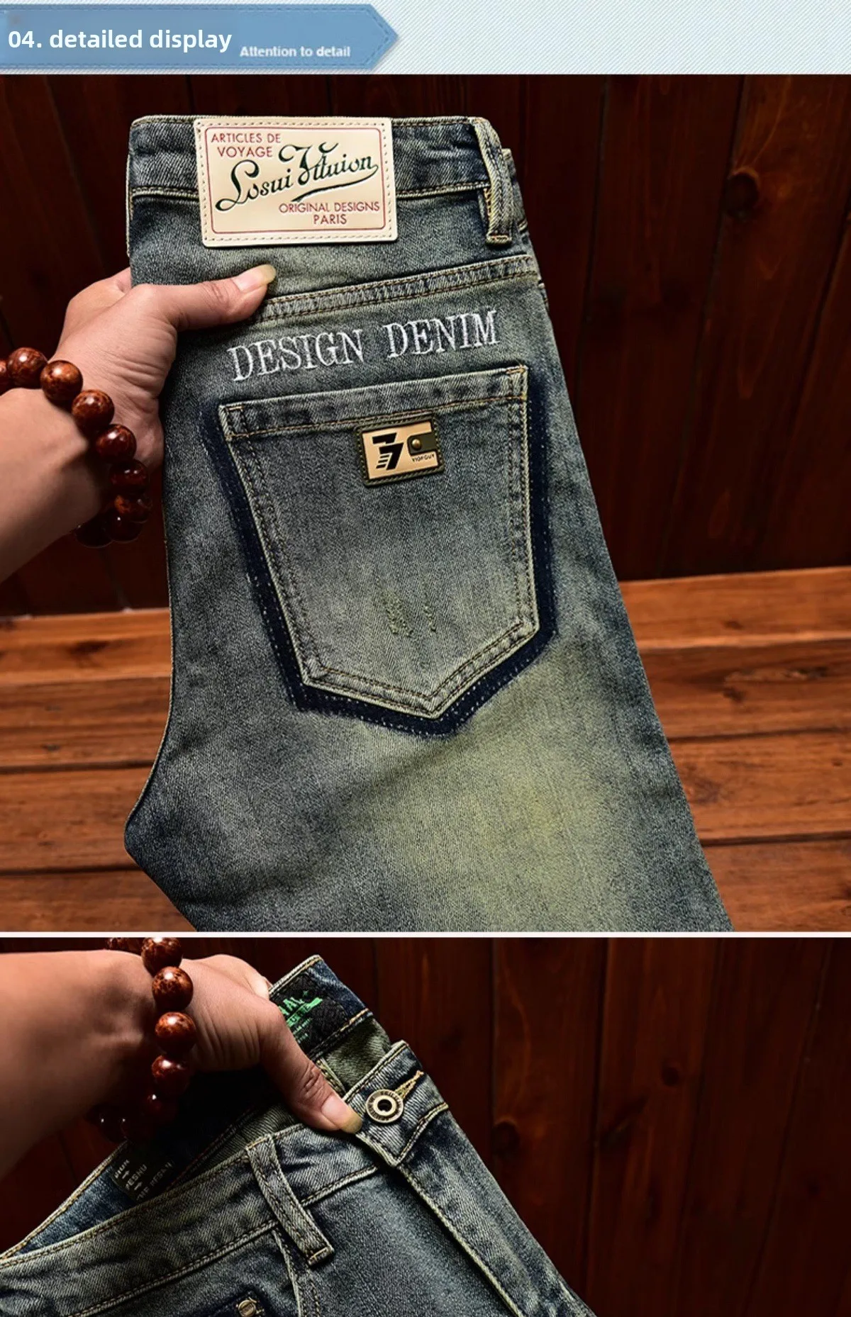 2026 Retro Nostalgic Jeans Men's Embroidered Print Spring and Autumn Men's Clothing Elastic Slimming Small Foot Trendy Pants
