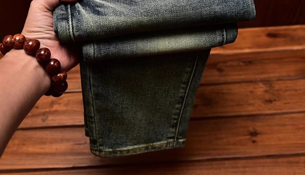2026 Retro Nostalgic Jeans Men's Embroidered Print Spring and Autumn Men's Clothing Elastic Slimming Small Foot Trendy Pants