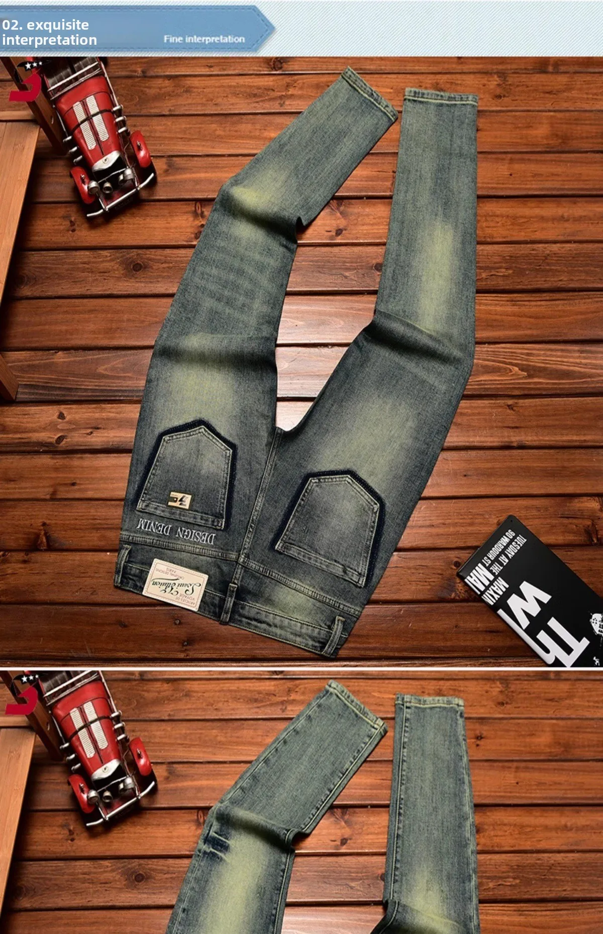 2026 Retro Nostalgic Jeans Men's Embroidered Print Spring and Autumn Men's Clothing Elastic Slimming Small Foot Trendy Pants