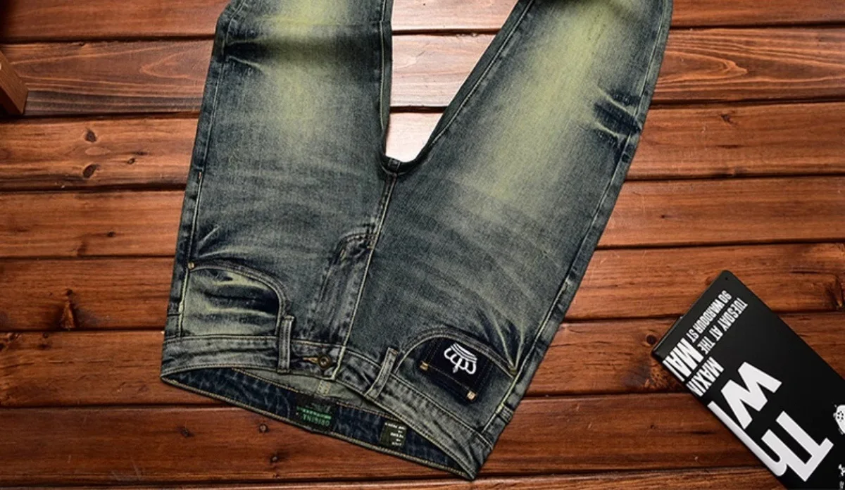 2026 Retro Nostalgic Jeans Men's Embroidered Print Spring and Autumn Men's Clothing Elastic Slimming Small Foot Trendy Pants