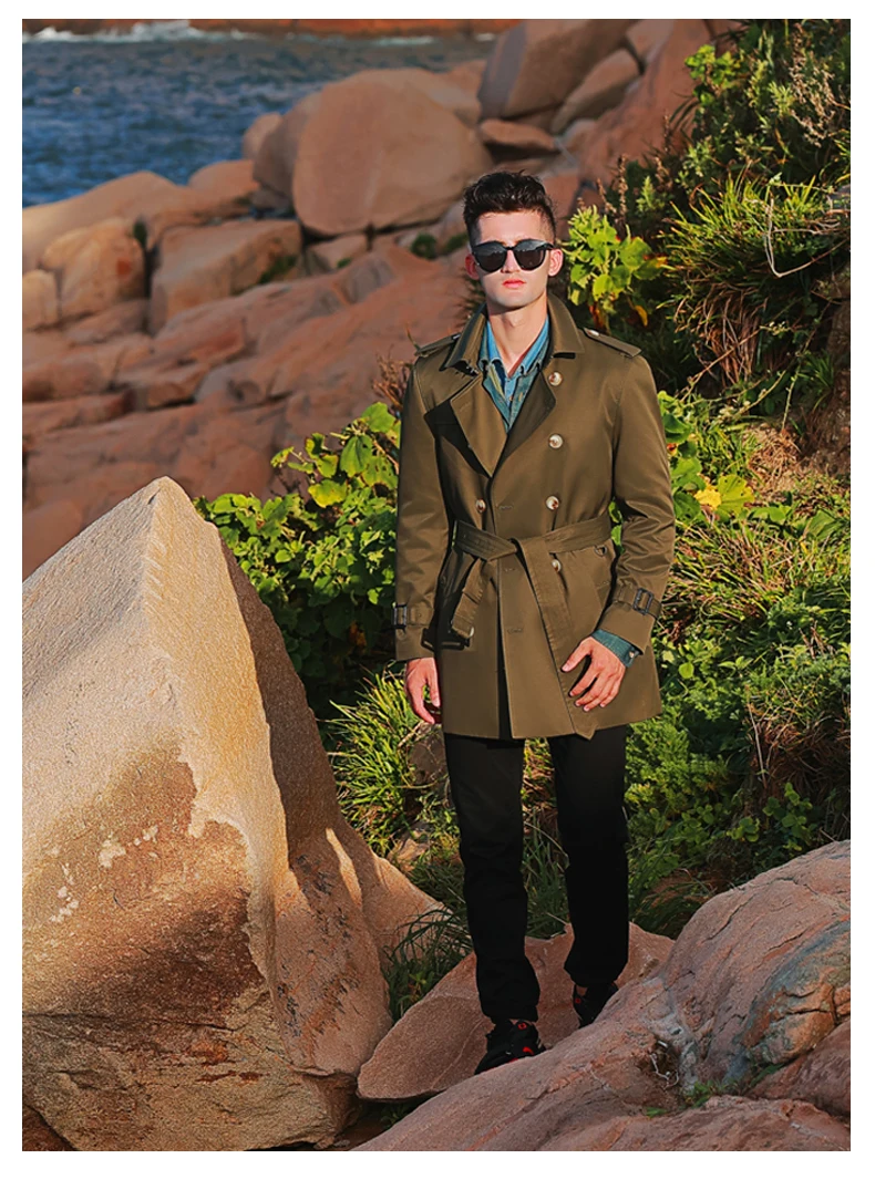 Windbreaker men's Double breasted medium and long length black British tough thickened wool liner new fashion trench coat