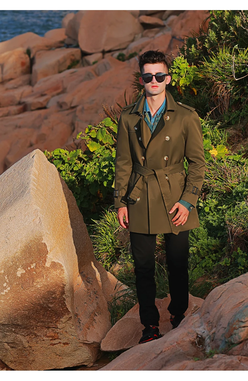 Windbreaker men's Double breasted medium and long length black British tough thickened wool liner new fashion trench coat