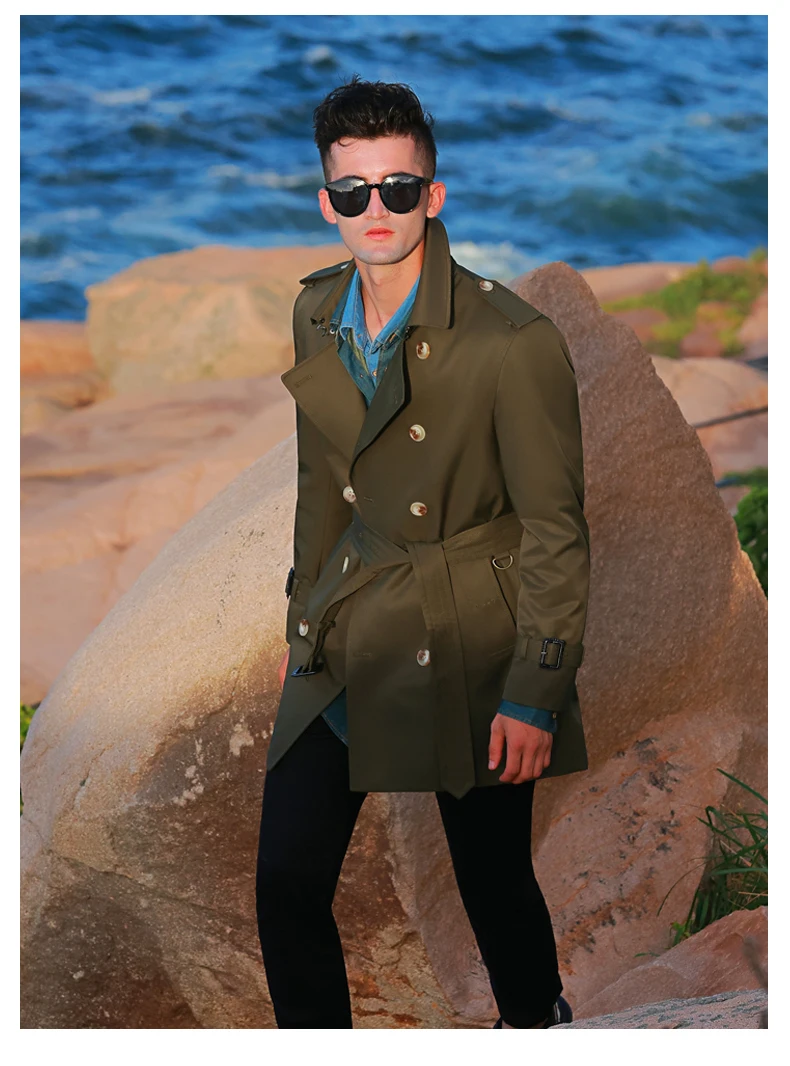 Windbreaker men's Double breasted medium and long length black British tough thickened wool liner new fashion trench coat