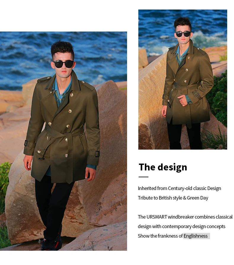 Windbreaker men's Double breasted medium and long length black British tough thickened wool liner new fashion trench coat