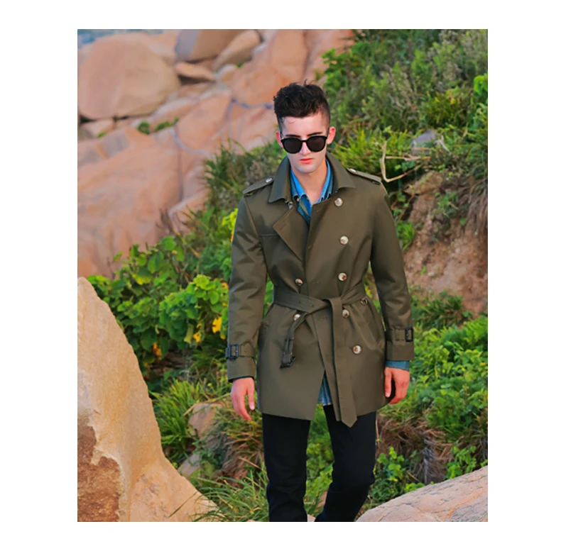 Windbreaker men's Double breasted medium and long length black British tough thickened wool liner new fashion trench coat