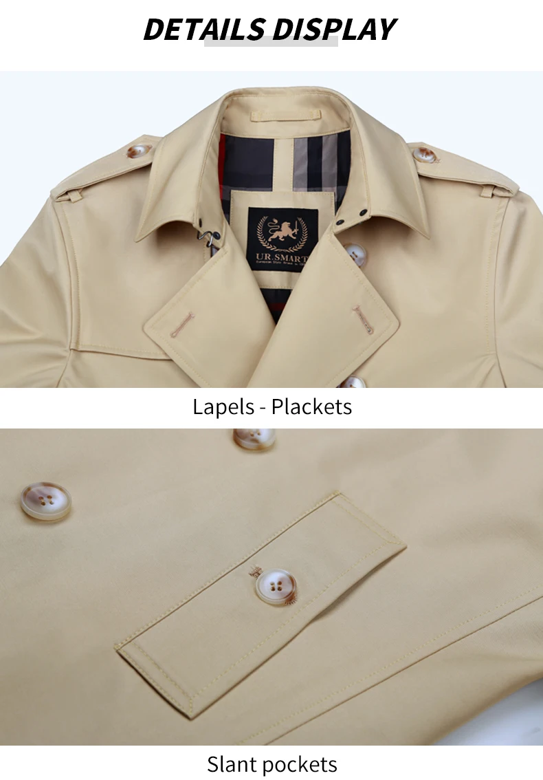Windbreaker men's Double breasted medium and long length black British tough thickened wool liner new fashion trench coat