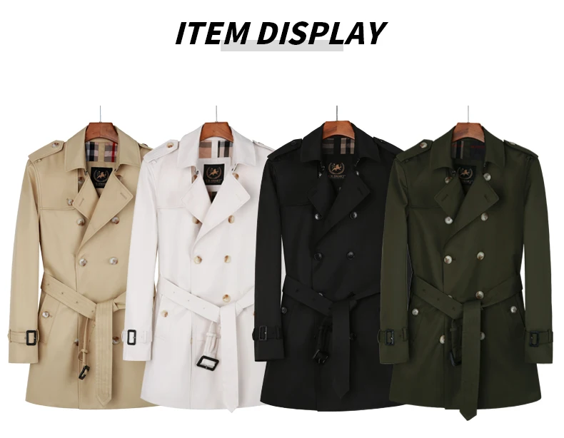 Windbreaker men's Double breasted medium and long length black British tough thickened wool liner new fashion trench coat