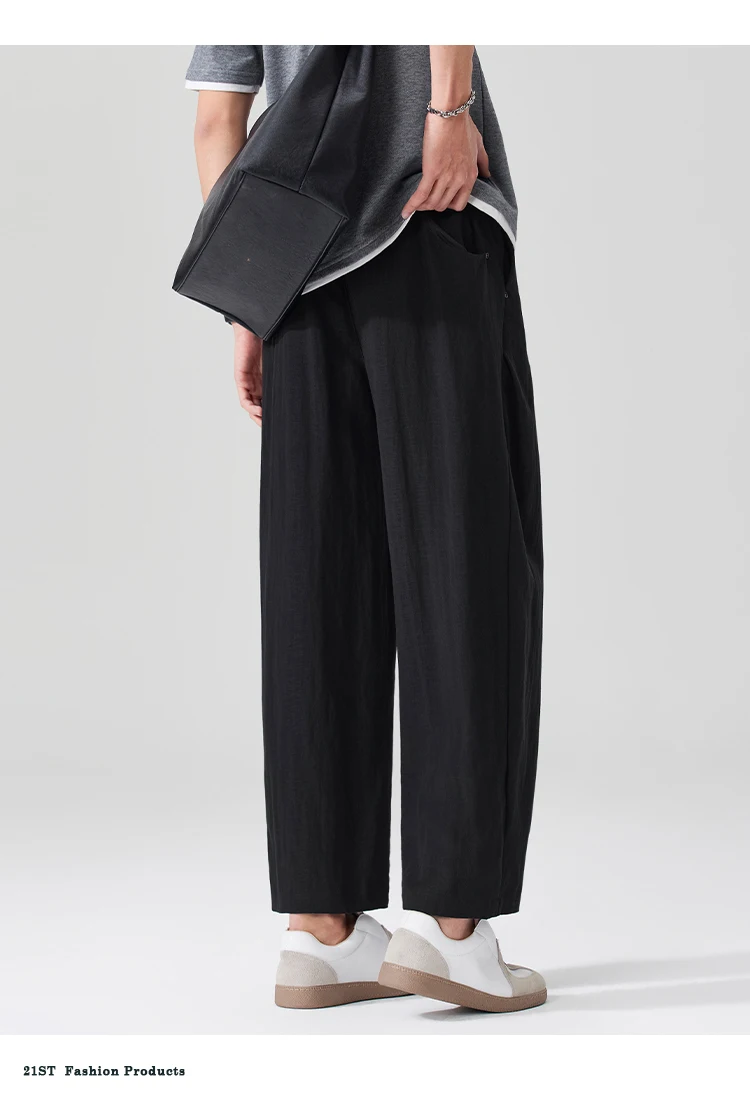 Men Breathable cool Spring Summer Lightweight Linen Blend Ankle-length Pants cityboy Loose Wide Leg Casual Pants Harem Trousers