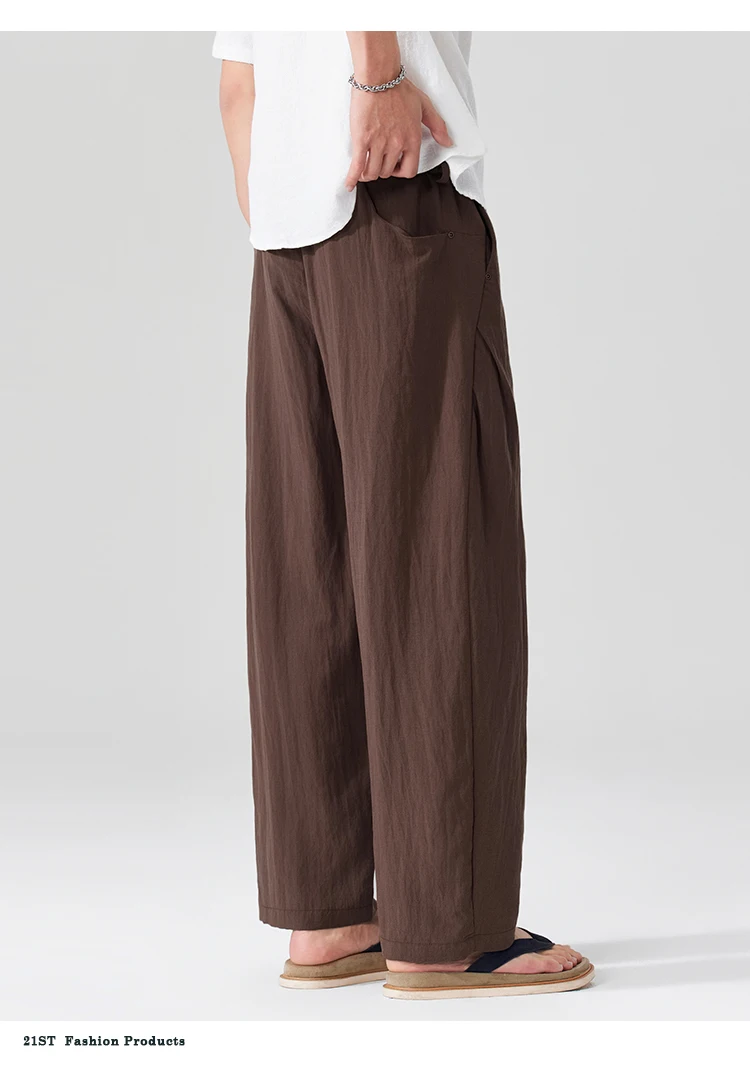 Men Breathable cool Spring Summer Lightweight Linen Blend Ankle-length Pants cityboy Loose Wide Leg Casual Pants Harem Trousers