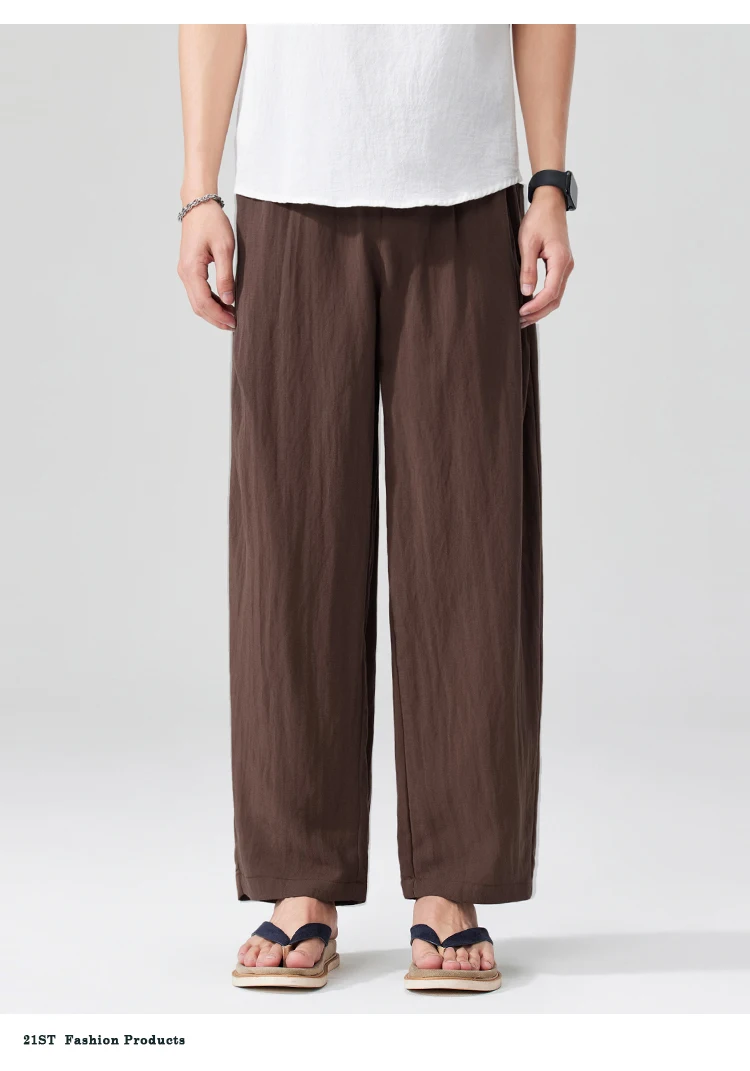 Men Breathable cool Spring Summer Lightweight Linen Blend Ankle-length Pants cityboy Loose Wide Leg Casual Pants Harem Trousers