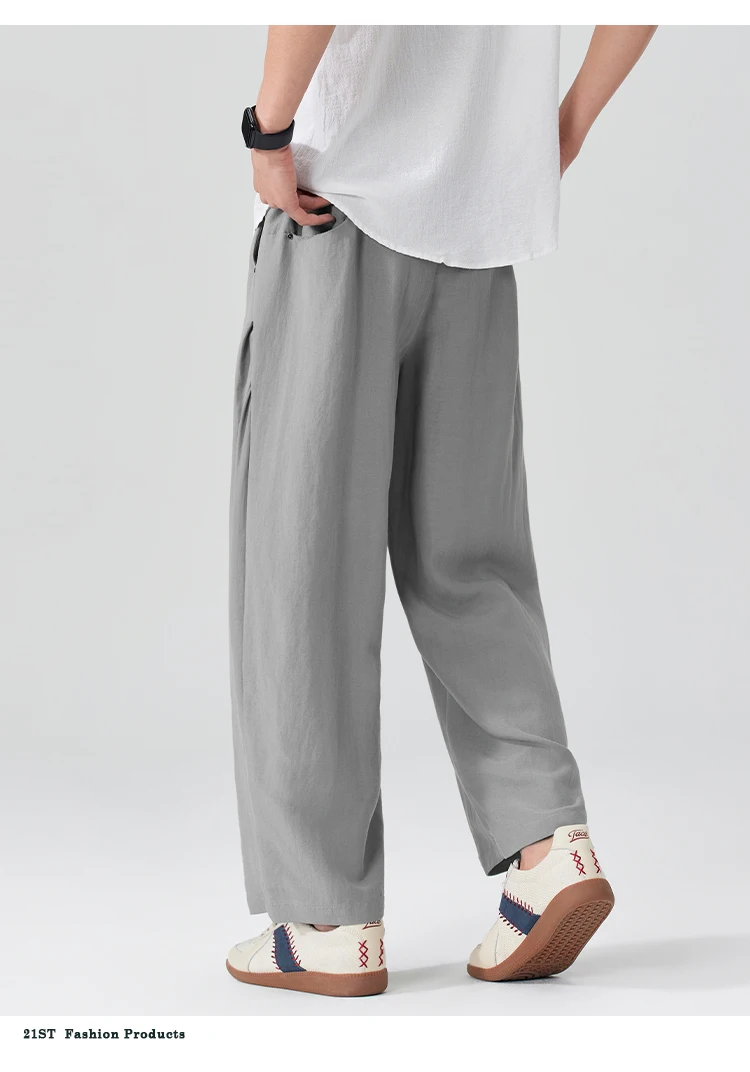 Men Breathable cool Spring Summer Lightweight Linen Blend Ankle-length Pants cityboy Loose Wide Leg Casual Pants Harem Trousers