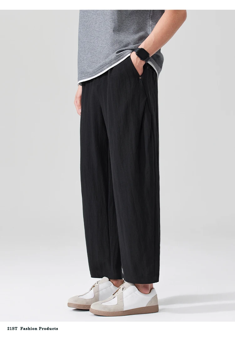 Men Breathable cool Spring Summer Lightweight Linen Blend Ankle-length Pants cityboy Loose Wide Leg Casual Pants Harem Trousers