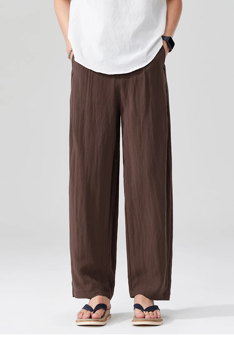 Men Breathable cool Spring Summer Lightweight Linen Blend Ankle-length Pants cityboy Loose Wide Leg Casual Pants Harem Trousers
