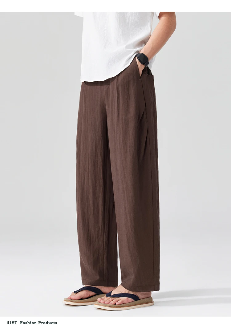 Men Breathable cool Spring Summer Lightweight Linen Blend Ankle-length Pants cityboy Loose Wide Leg Casual Pants Harem Trousers